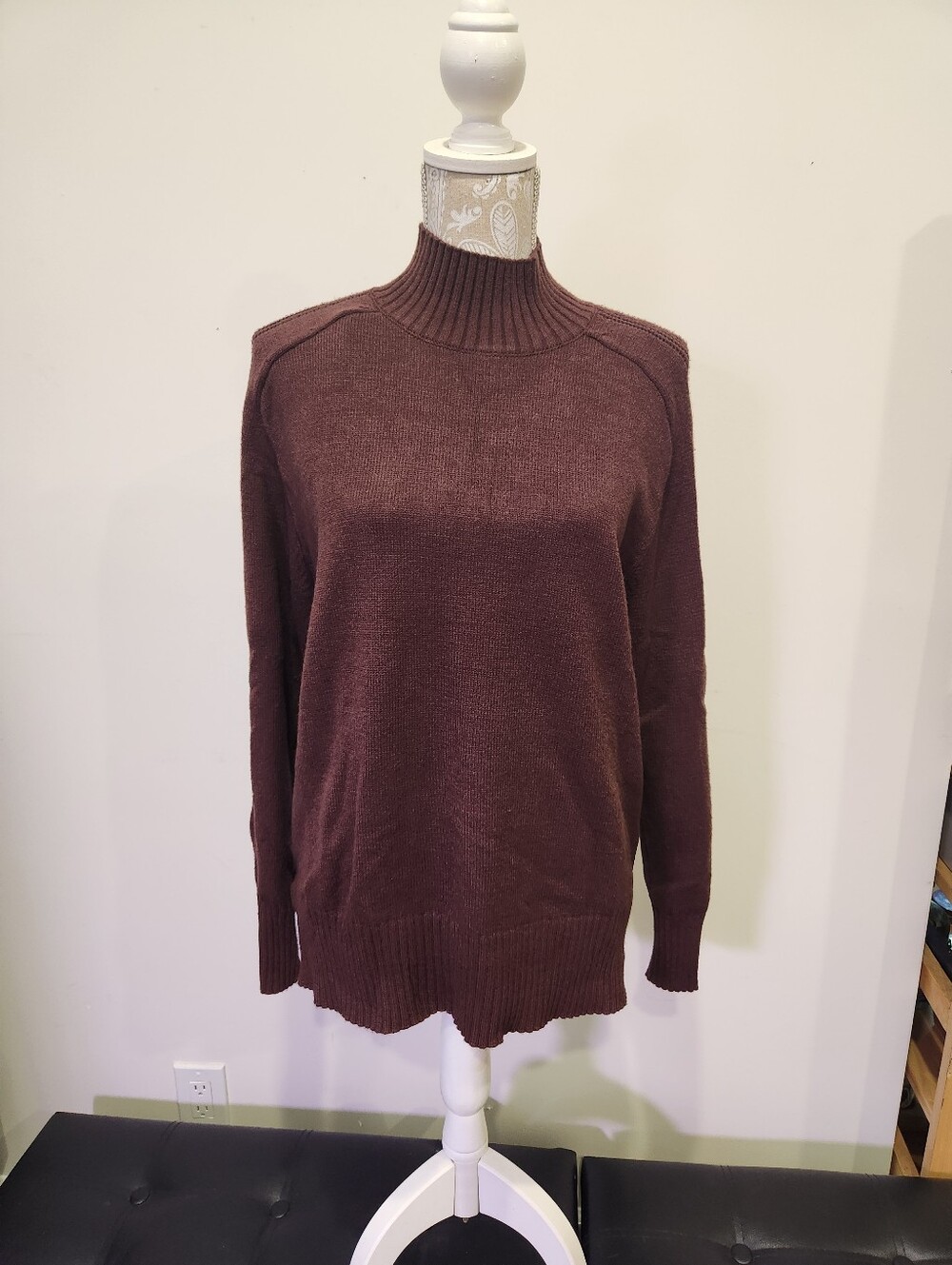 Tahari Women's Cozy Mock Neck Sweater in Deep Brown